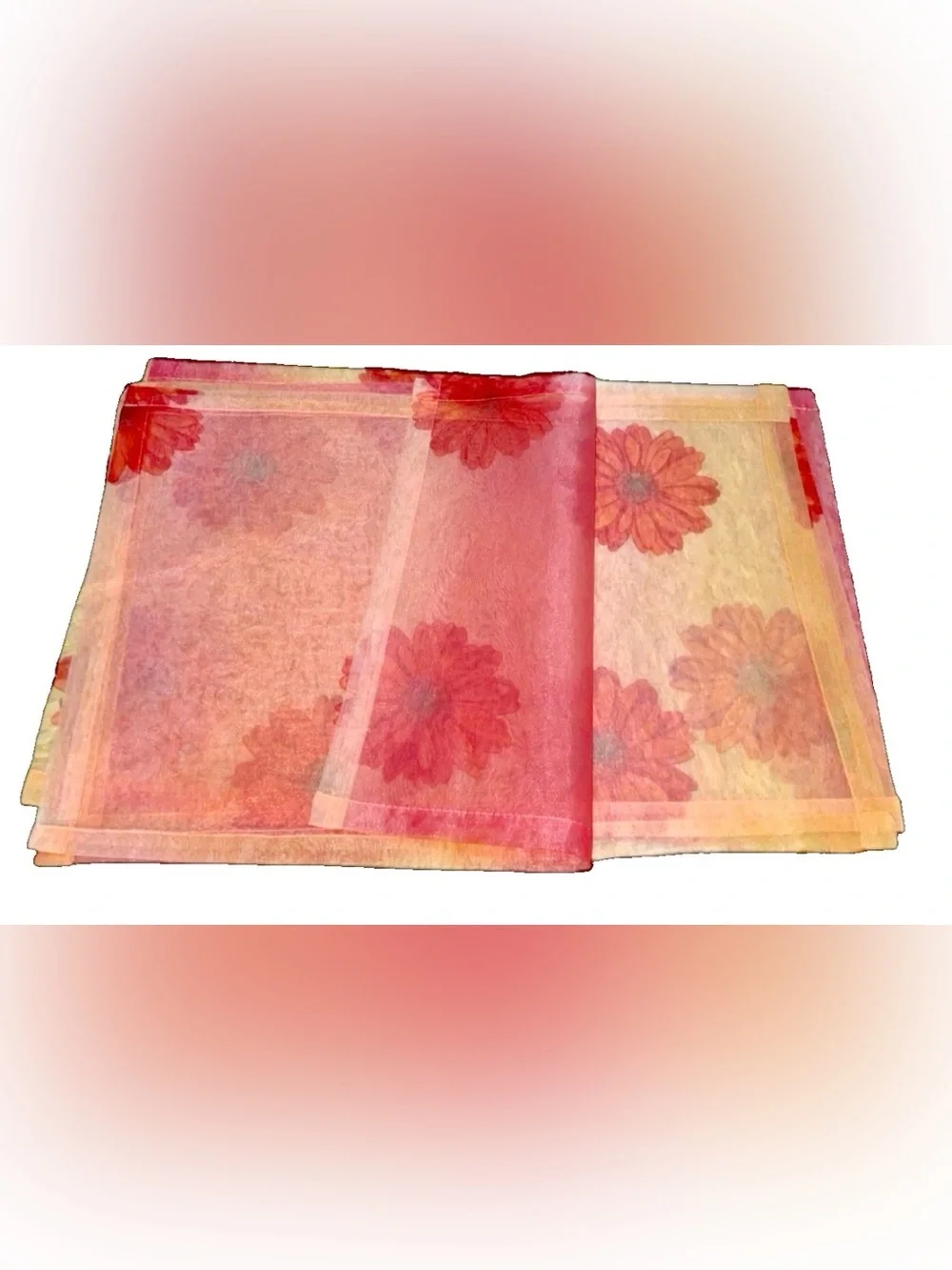 Bodrum Placemats Set of 12 Sheer Dahlia Orange Yellow Floral 14